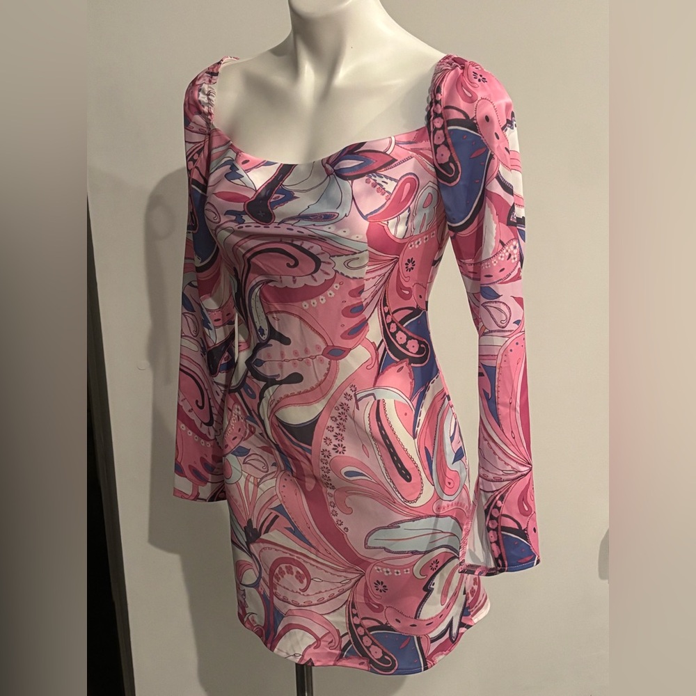 Princess Polly 70’s Multicolor Pink Paisley Long Sleeve Dress